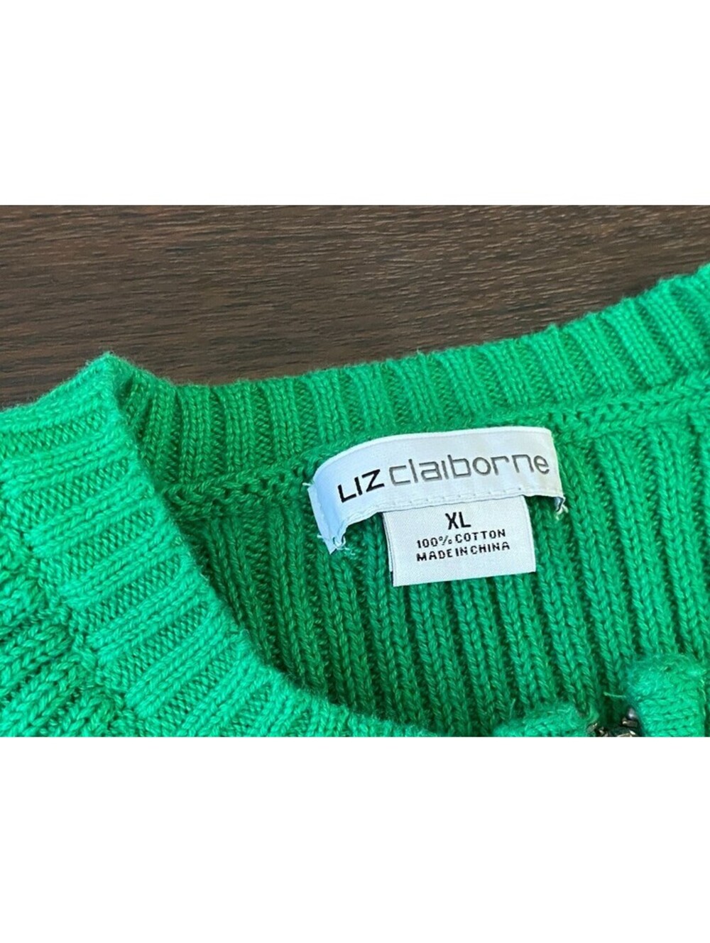 2 Vintage Liz Claiborne Sweaters Pullover Solid Green Stripe Large XL - Picture 3 of 16